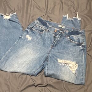 Rewash Women's Light Blue Distressed Boyfriend Jeans